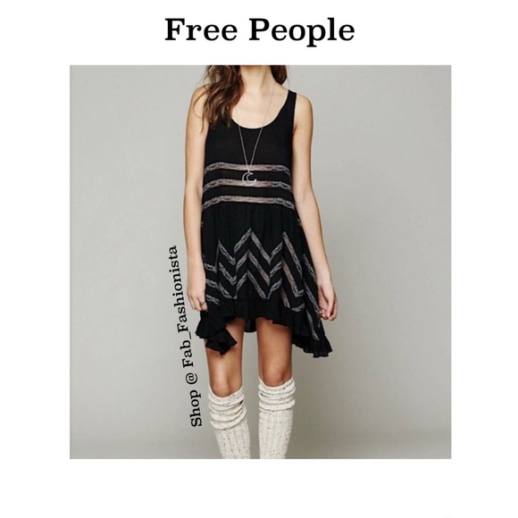 Free People Black and Gray Mini Dress